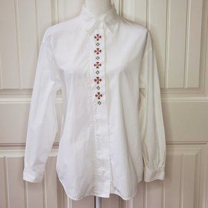 Bushwacker Womens White Button Embroidered Top L